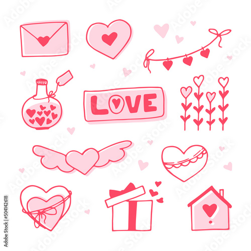 Set of hand drawn Love symbols and icons