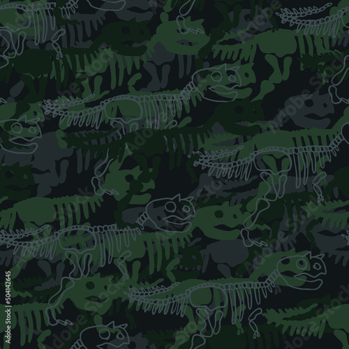Seamless pattern with Carnotaurus skeleton. Background for fabric, textile, web, art, hand drawn, cute, clothes, wrapping paper and other design.