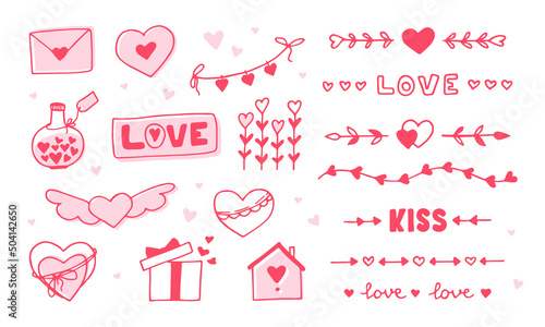 Set of hand drawn Love symbols and icons