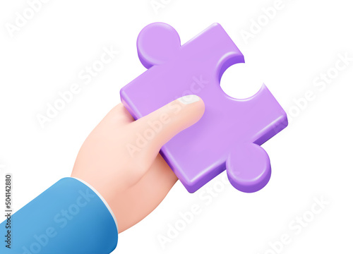 Puzzle in hand. The missing puzzle. Key part of solving a problem. Isolated 3d object on a transparent background