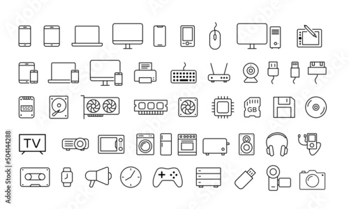 Device and technology icons. Vector illustration. Isolated on white background