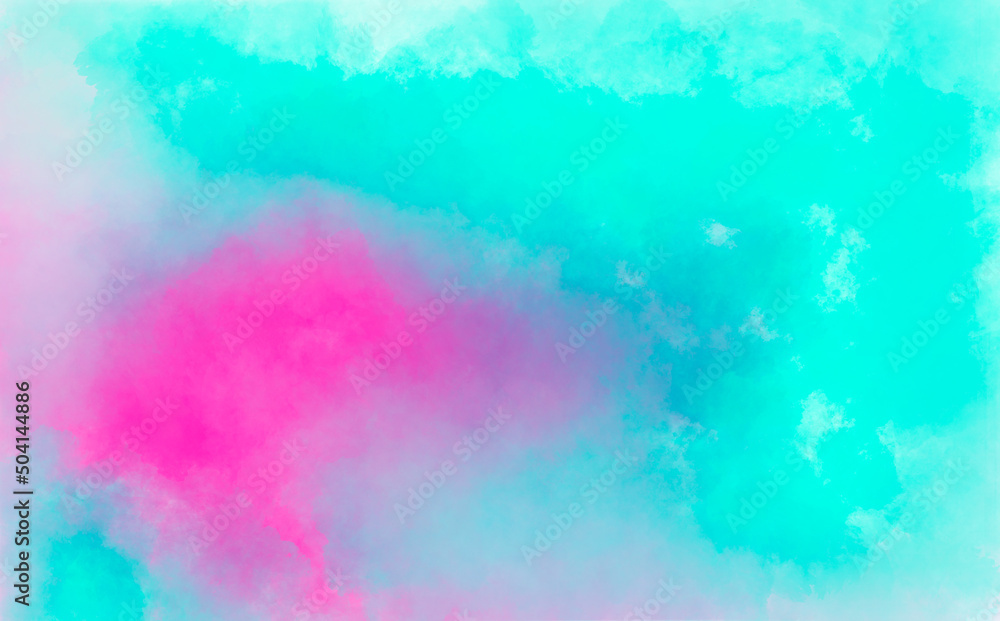 abstract watercolor background, turquoise and pink gradient