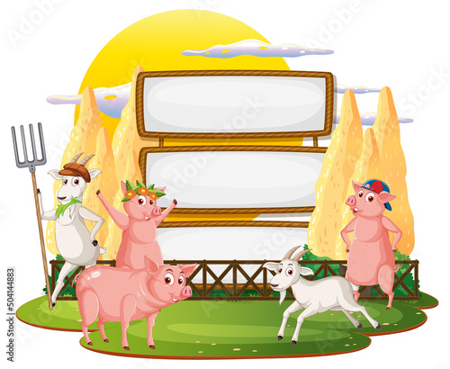 Empty banner template with farm animals