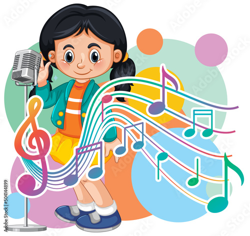 Singer girl cartoon with music melody symbols