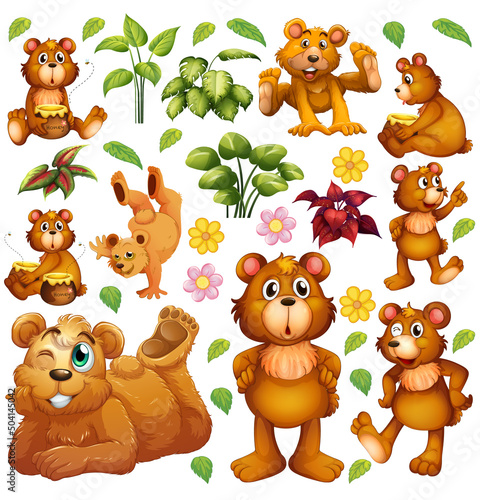 Cute animals set on white background
