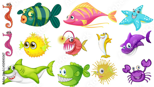 Sea animals cartoon collection