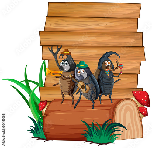 Sign board with beetle on white background