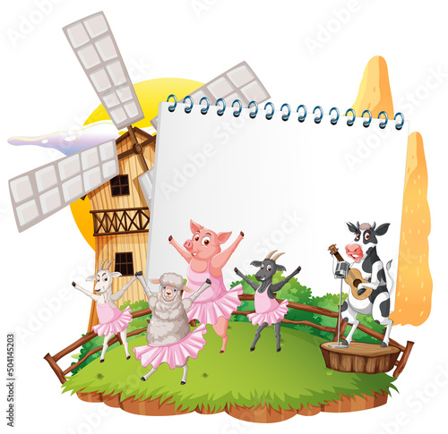 Empty banner template with farm animals