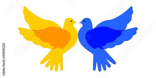 Peace dove yellow and blue. Birds in Ukraine flag colors isolated on white background. Cute print. Vector.