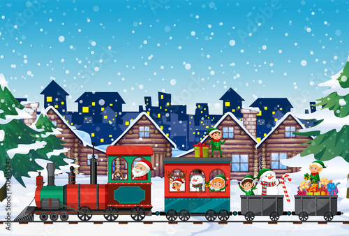 Wallpaper Mural Santa and elves riding on the train Torontodigital.ca