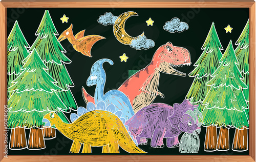 Kids hand drawn doodle dinosaurs