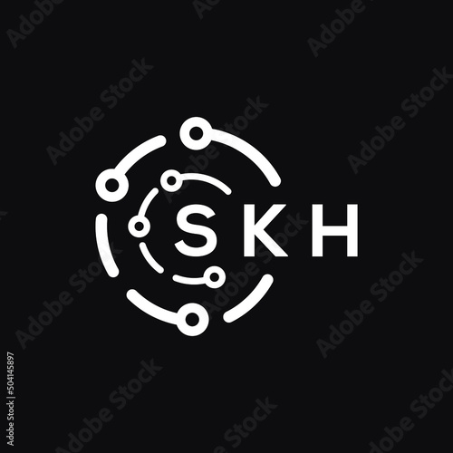 SKH technology letter logo design on black  background. SKH creative initials technology letter logo concept. SKH technology letter design. photo