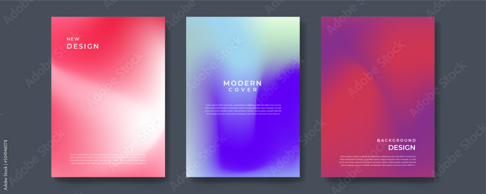 Obraz premium Abstract pastel gradient fluid liquid cover template. Set of modern poster with vibrant graphic color, hologram, thin line. Minimal style design for flyer, brochure, background, wallpaper, banner.