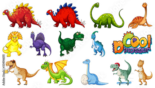 Many dinosaurs on white background