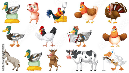 Farm animals on white background