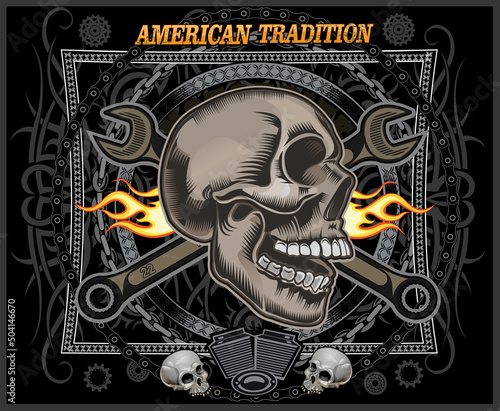 Vintage Biker Skull Emblem. Motorcycle club