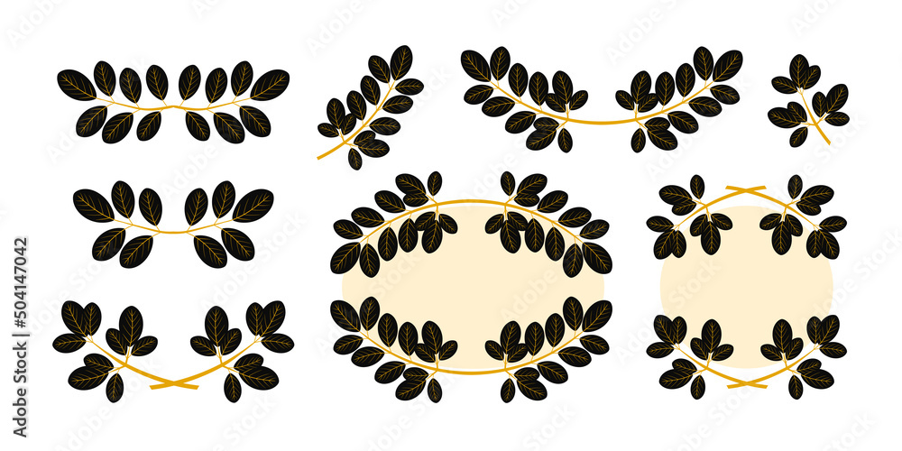 Fototapeta premium Leaves, branches. Design elements. Border, frame. Vector set.