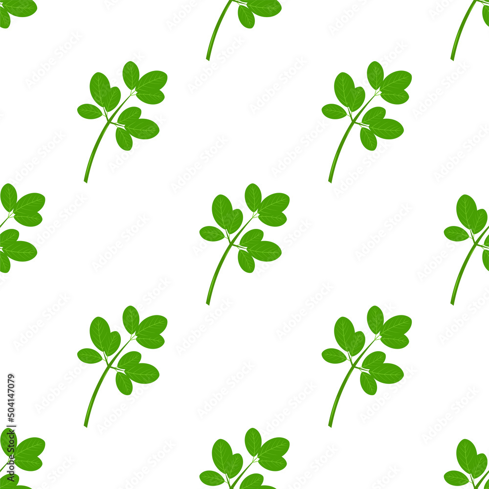 Moringa. Branch and leaves. A green plant. Seamless pattern. Vector