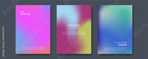 Abstract pastel gradient fluid liquid cover template. Set of modern poster with vibrant graphic color, hologram, thin line. Minimal style design for flyer, brochure, background, wallpaper, banner.