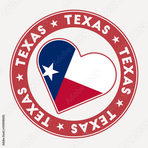 Texas heart flag badge. From Texas with love logo. Support the US state flag stamp. Vector illustration.