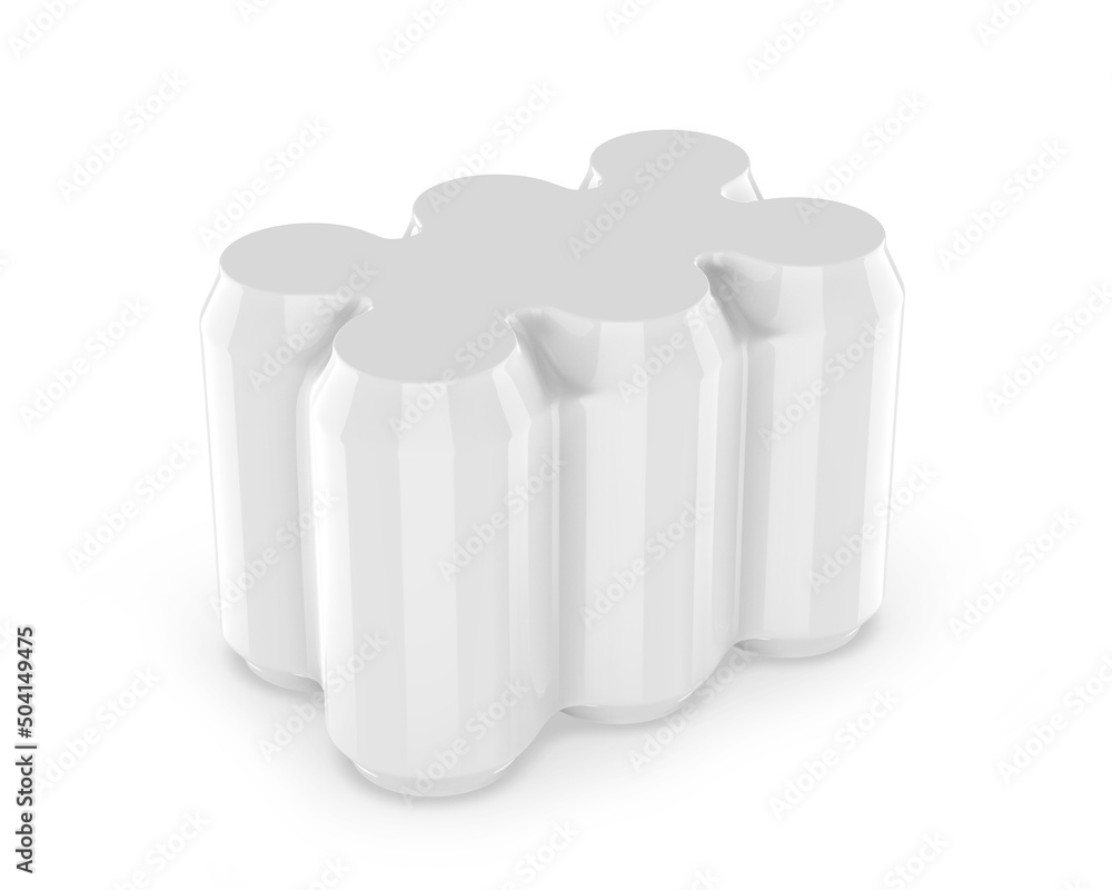 Blank Metallic Cans in Shrink Wrap Template, 3d render illustration. - obrazy, fototapety, plakaty 