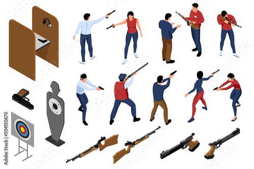 Shooting Range Isometric Icons