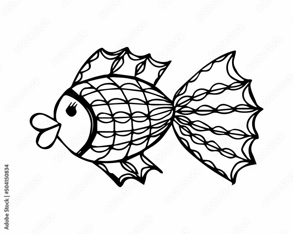 Hand drawn fish in doodle or sketch style, single element in black and white color Hand drawn fish in doodle or sketch style, single element in black and white color