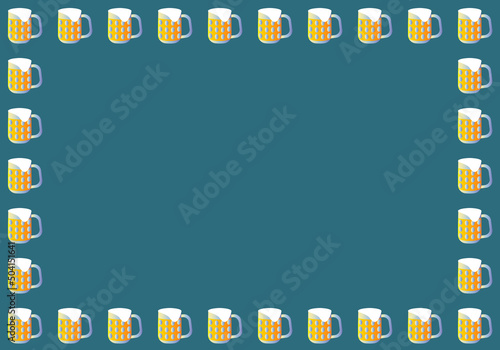 
Beer mugs frame on blue background