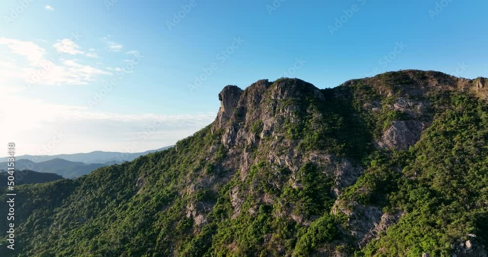 Drone fly with Lion rock mountain in Hong Kong Drone fly with Lion rock mountain in Hong Kong