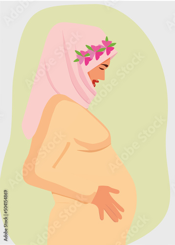 A gentle image of a Muslim woman with a name. Photo session of a pregnant woman.