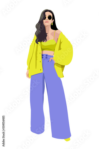 Women on high heels dressed in stylish trendy clothes - female fashion illustration