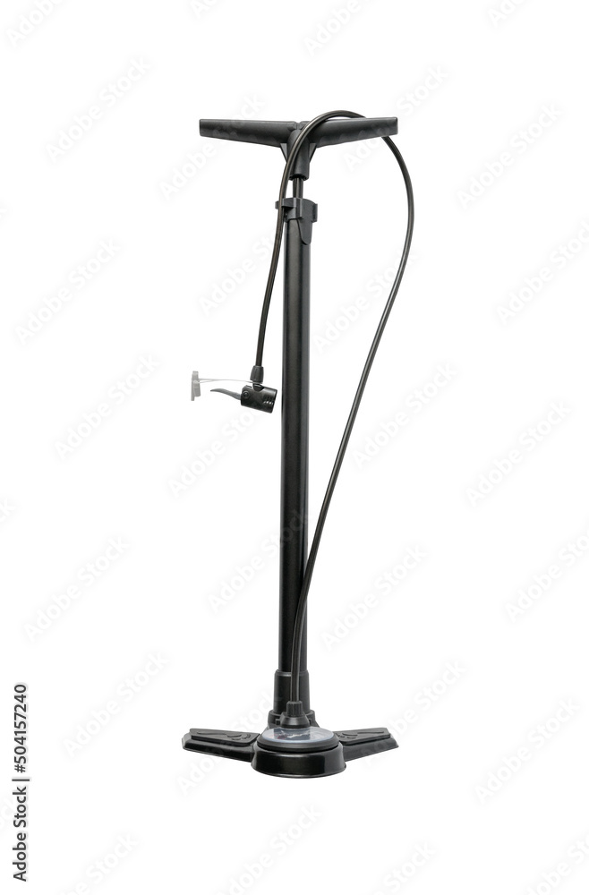 Floor air pump with gauge for bicycles isolated on white background Floor air pump with gauge for bicycles isolated on white background