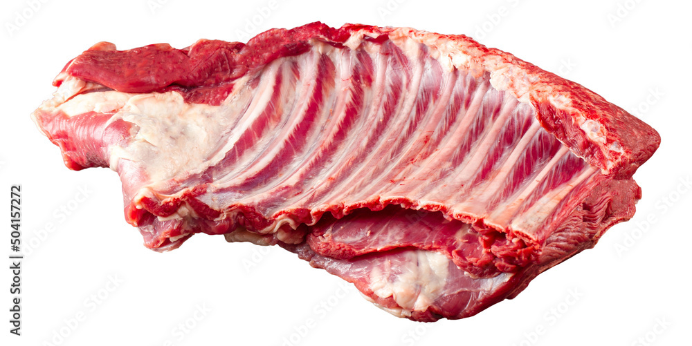 Isolated fresh raw beef ribs meat part on the white background Isolated fresh raw beef ribs meat part on the white background