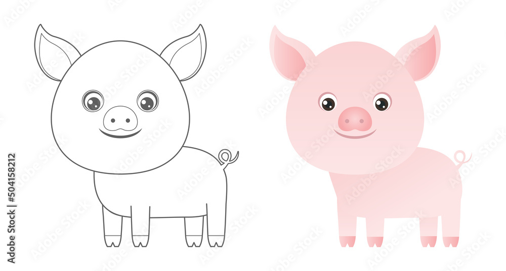 Obraz premium Piglet coloring page. Cute farm animals coloring book for kids. Cartoon vector outline baby animals.