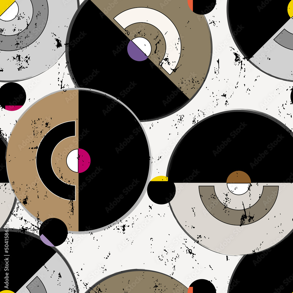 Obraz premium seamless geometric pattern background, retro, art nouveau style, with circles, paint strokes and splashes