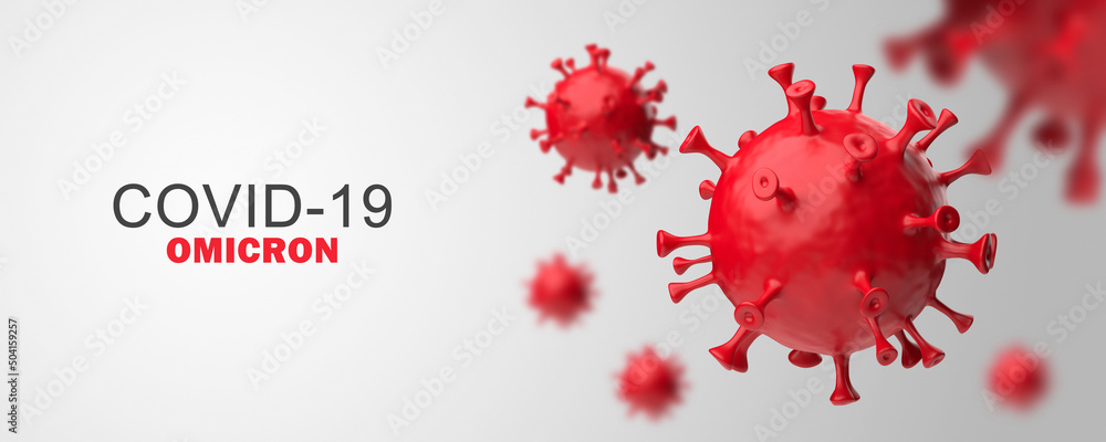 Covid-19 3D rendering. Realistic Covid red on a gray background. Horizontal banner, poster, website header. Covid-19 3D rendering. Realistic Covid red on a gray background. Horizontal banner, poster, website header.