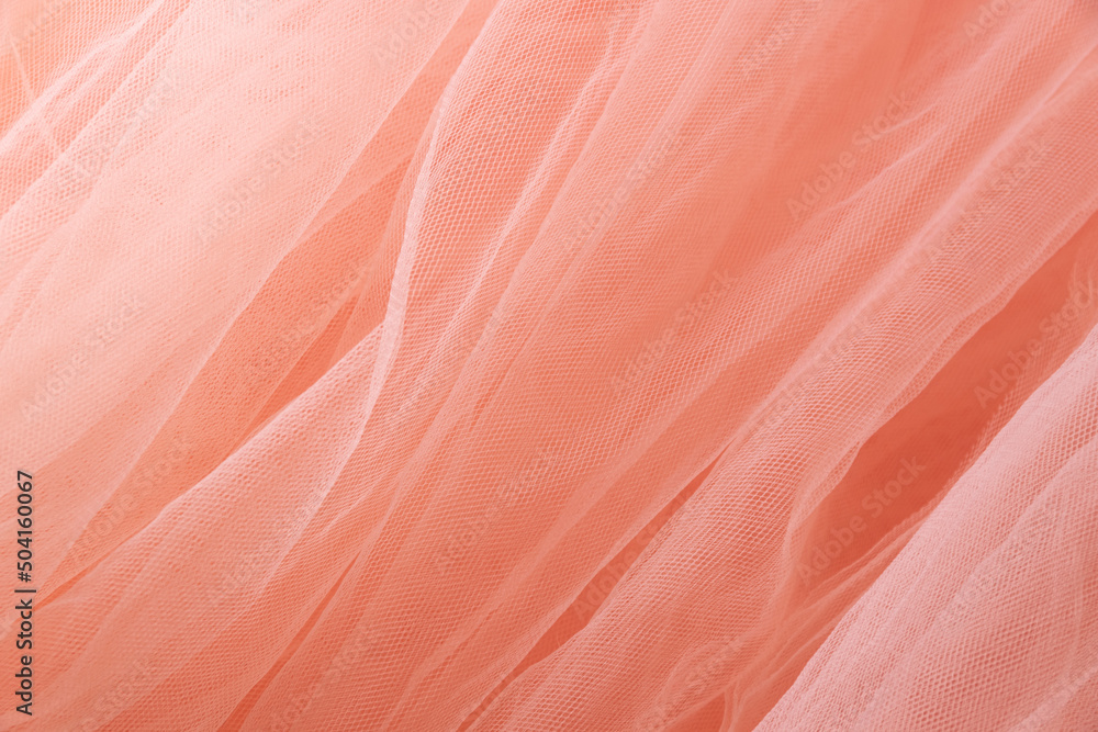 Pink tulle material background, pastel colors, romantic and delicate drapery
 - obrazy, fototapety, plakaty 