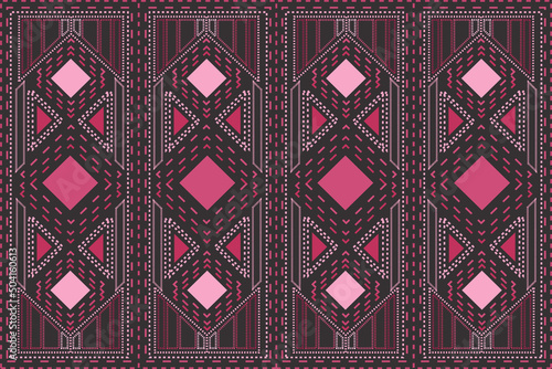 The design with patch lines interspersed with pink geometric shapes in various tones on a dark background is a pattern that is used in embroidery, industrial textiles, curtains or large pieces 