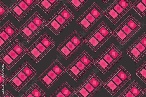 The design with patch lines interspersed with pink geometric shapes is a pattern for use in embroidery, industrial textiles, pillows, curtains.