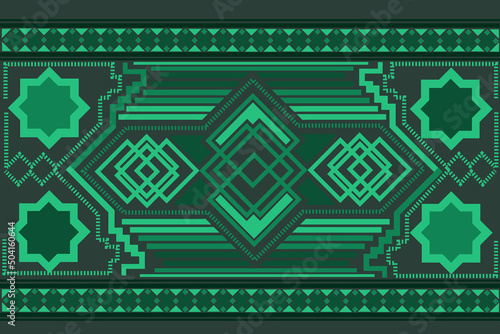 The fabric pattern uses geometric shapes. Beautiful, green background, use to destroy the curtain, textile fabric pattern, sack cloth, repeating patterns in a variety of colors and weights.