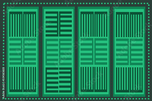 The fabric  uses geometric shapes. Beautiful green background, used to destroy the curtain, textile pattern, repeating pattern, various colors, weight, simple pattern pattern.