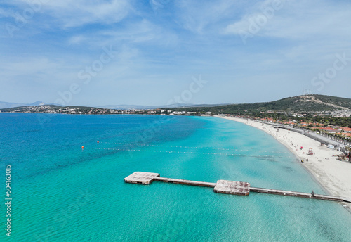 Fototapeta Naklejka Na Ścianę i Meble -  Ilica Beach Summer Season Drone Photo, Cesme Izmir Turkey