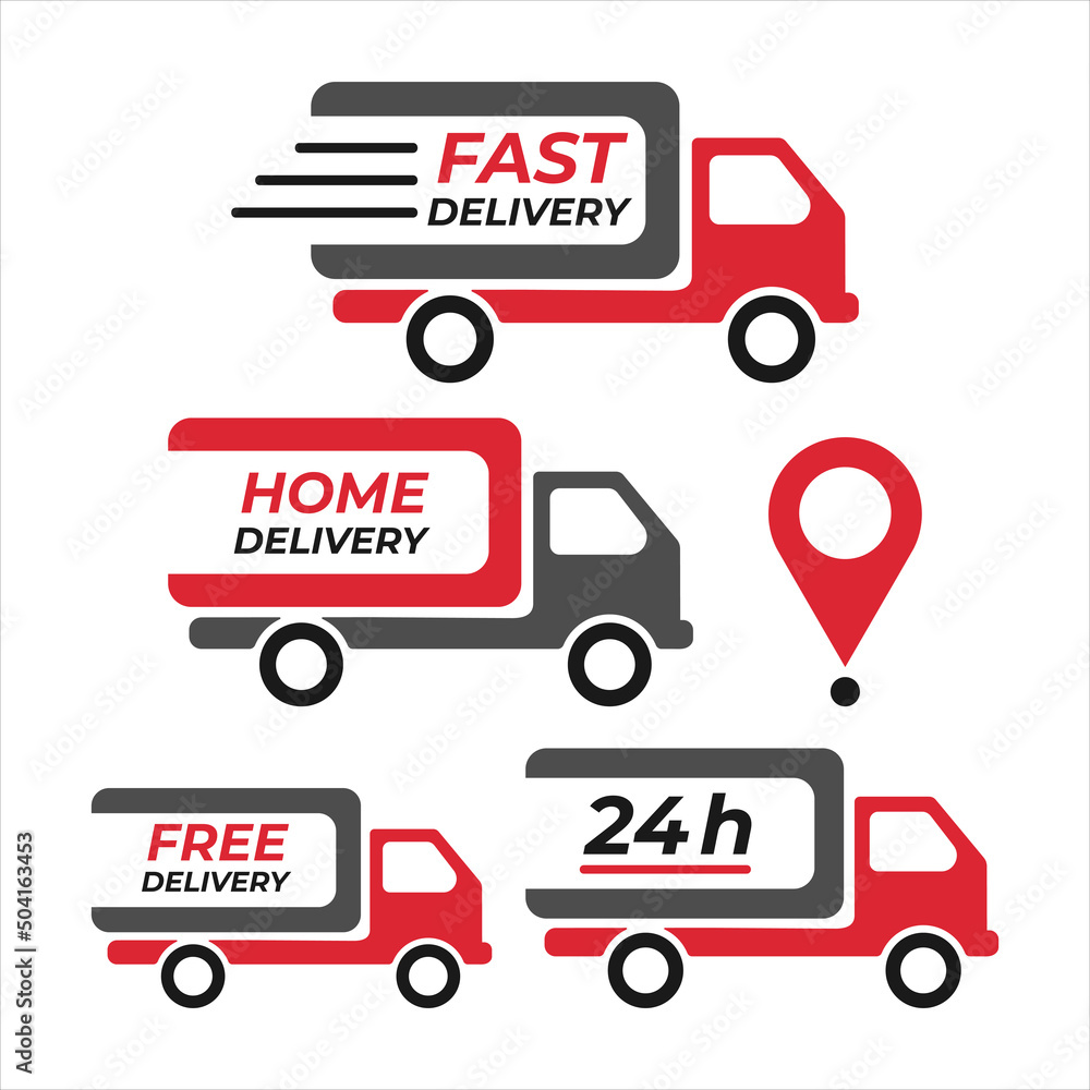 Set of delivery truck icons. Fast delivery, free delivery, 24 hours, home delivery. Vector illustration Set of delivery truck icons. Fast delivery, free delivery, 24 hours, home delivery. Vector illustration