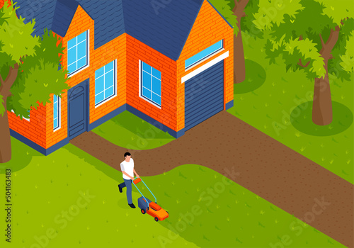Isometric Lawn Mower Illustration