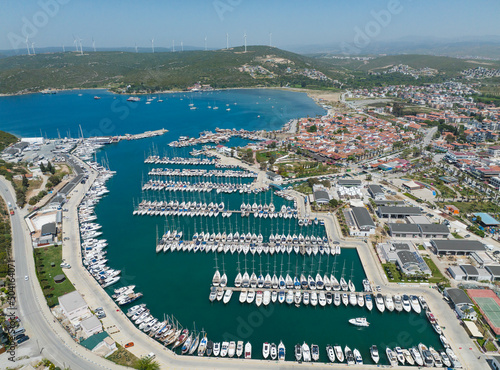 Sigacik Marina and Teos Ancient City Drone Photo, Cittaslow City Seferihisar, Izmir Turkey photo