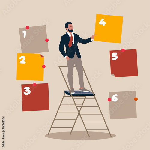 Arrange to do list which job to do before and after, set work priority,  task management concept, young entrepreneur businessman manage to prioritize sticky note with number.