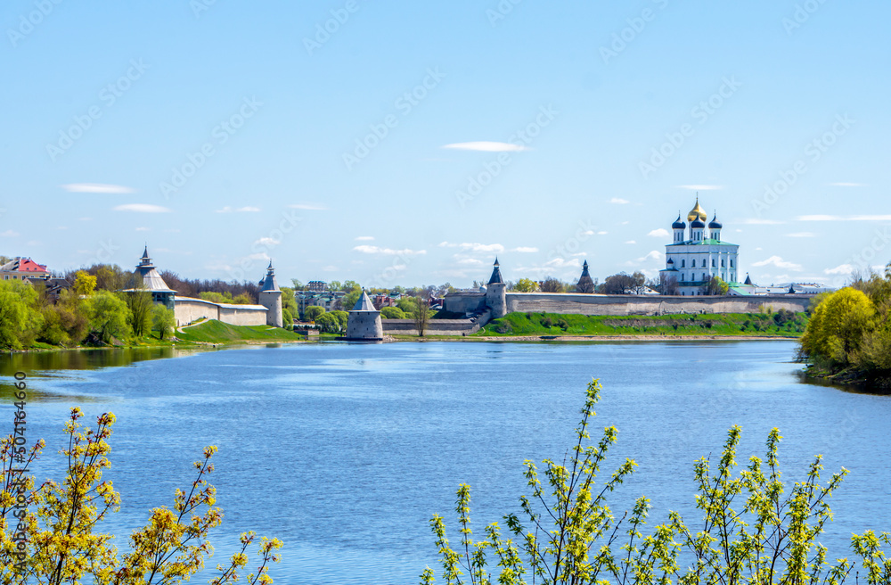 View of the Pskov Kremlin and the river Velikaya, Pskov, Russia