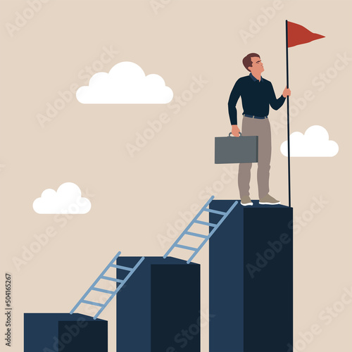 Step to grow business, ladder of success, progress, improvement or development to achieve goal, growth journey, career path concept, businessman climb up ladder step by step on graph to achieve goal.