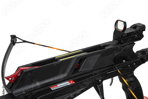 Fototapete Close up of a modern crossbow isolate on a white back