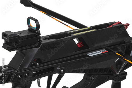 Fotografiet Close up of a modern crossbow isolate on a white back